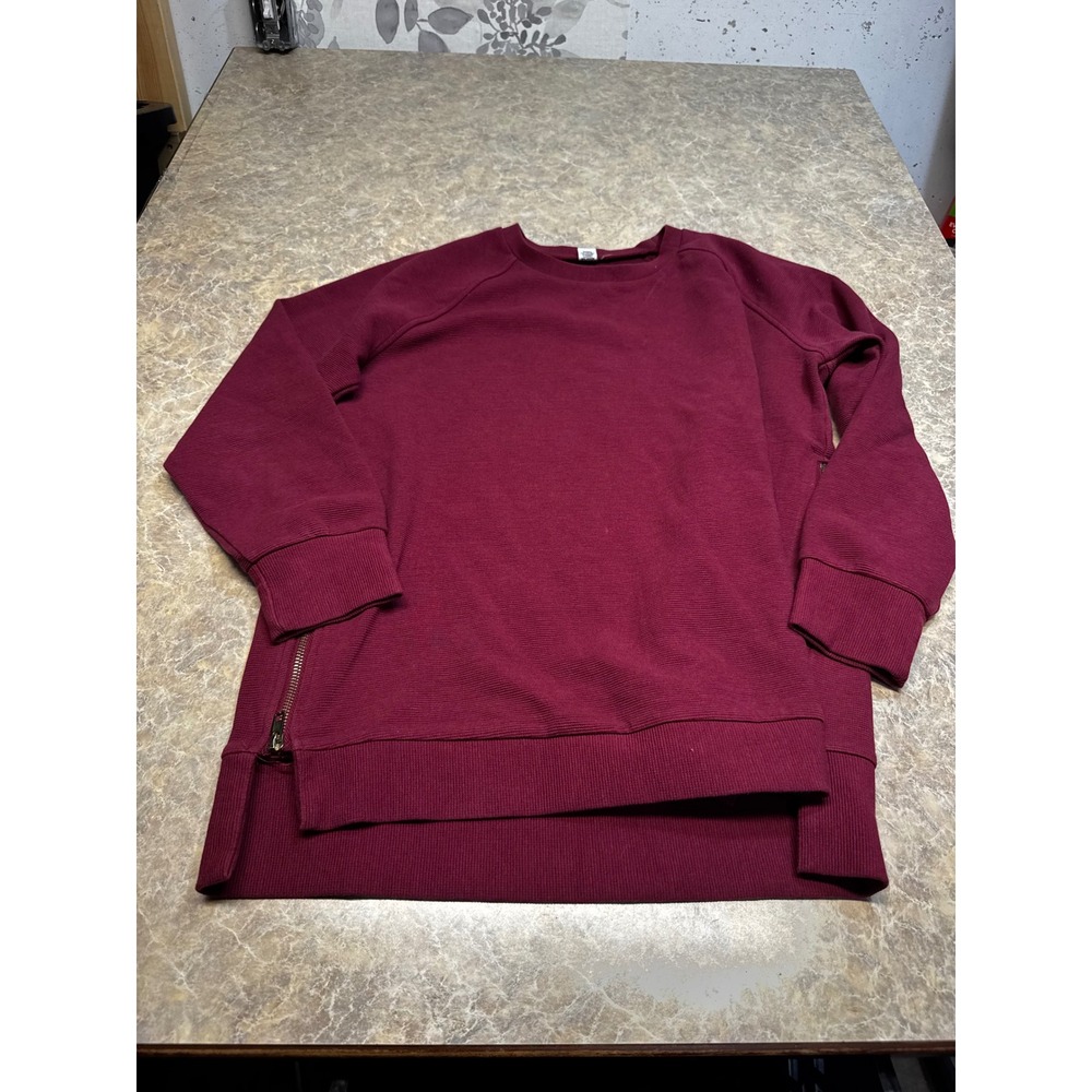 Caracilia Womens Burgundy Side Zip Ribbed Sweatshirt High Low Pullover Small